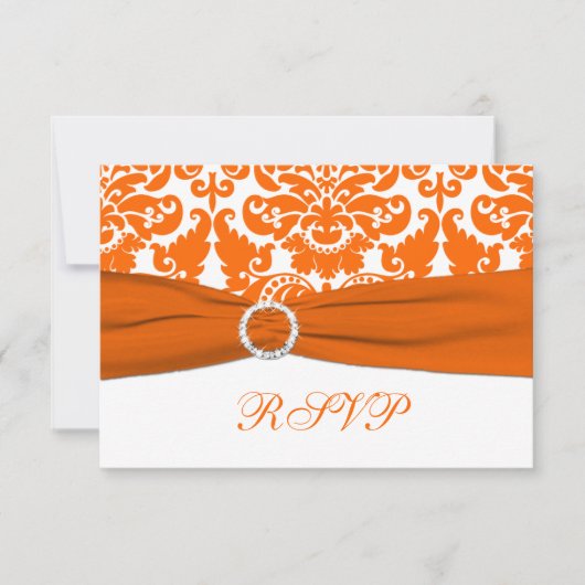 Carte RSVP ruban imprimé orange et blanc damassé (Devant)
