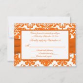 Carte RSVP ruban imprimé orange et blanc damassé (Dos)