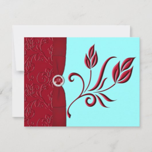 Carte RSVP Ruby Red & Aqua (Devant)