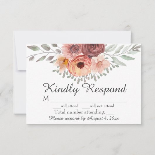 Carte RSVP Rush Rust Aquarelle Floral Wedal (Devant)