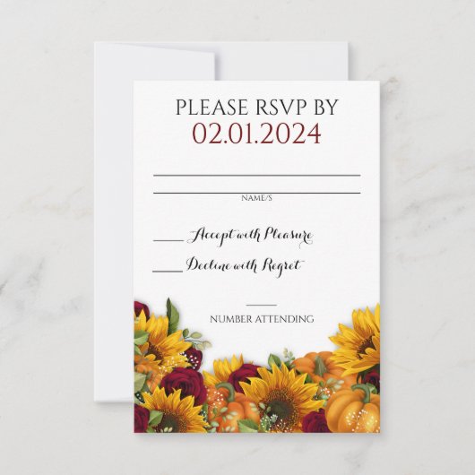Carte RSVP Russe Mariage de automne (Devant)