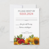 Carte RSVP Russe Mariage de automne Red Roses (Devant)