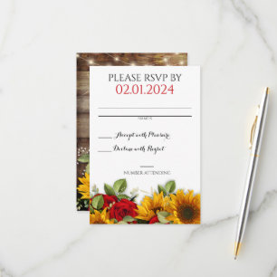 Carte RSVP Russe Mariage de automne Red Roses