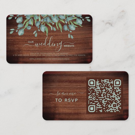 Carte RSVP Russe Mariage Eucalyptus Code QR (Devant / Derrière)