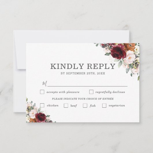 Carte RSVP Rust Floral Mariage de Bourgogne (Devant)
