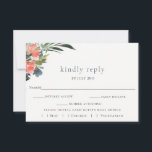 Carte RSVP Rustic Boho Coral Botanical Wedding<br><div class="desc">Aménagement floral aquarelle dans les tons bleu marine,  corail et rose avec support bleu marine muet,  cartes RSVP mariage avec choix de repas. Vous pouvez customiser le style,  la couleur et la taille de la police de texte.</div>