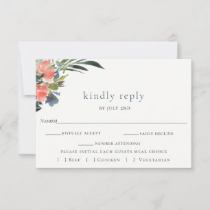Carte RSVP Rustic Boho Coral Botanical Wedding