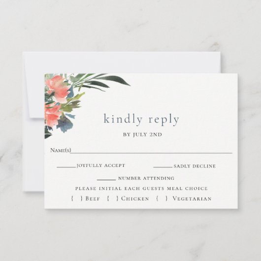 Carte RSVP Rustic Boho Coral Botanical Wedding (Devant)