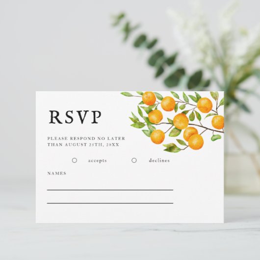 Carte RSVP Rustic Citrus Orange Summer Wedding (Debout devant)