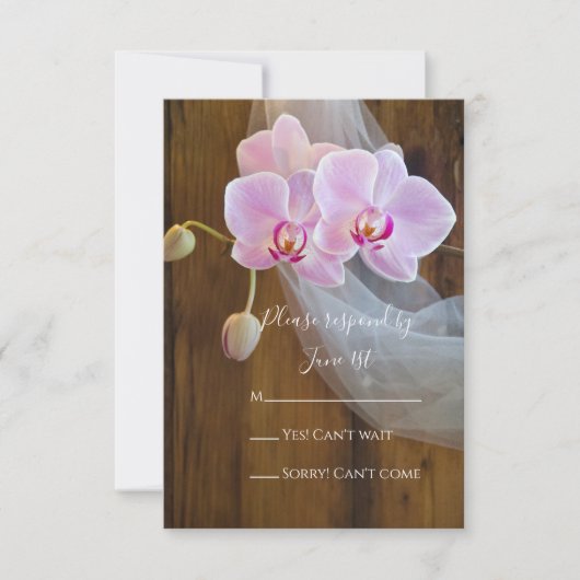 Carte RSVP Rustic Elegant Orchids Mariage campagna (Devant)
