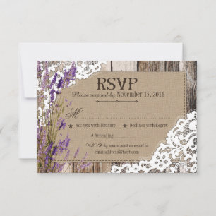 Carte RSVP Rustic Lavender Flowers Wood Lace