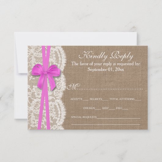 Carte RSVP Rustic Pink Bow Mariage Collection (Devant)