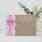 Carte RSVP Rustic Pink Bow Mariage Collection (Debout devant)