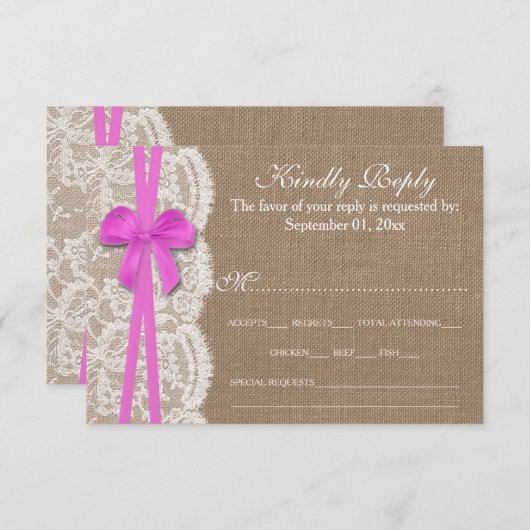Carte RSVP Rustic Pink Bow Mariage Collection (Devant / Derrière)