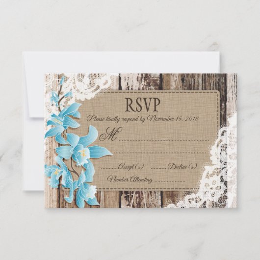 Carte RSVP Rustic RSVP pour les fleurs d'orchidées (Devant)