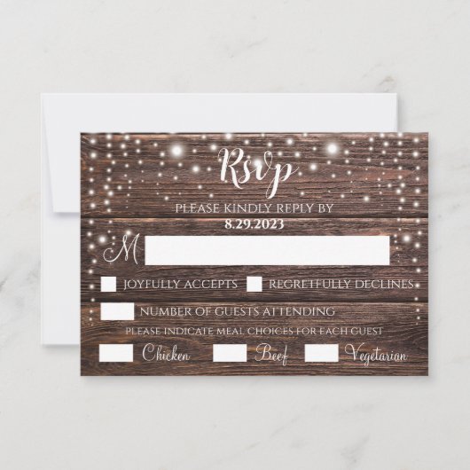 Carte RSVP Rustic String Light - Personnalisable (Devant)