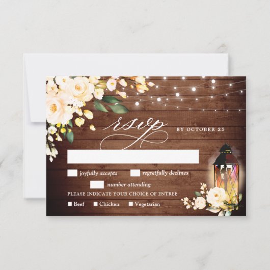 Carte RSVP Rustic Wood & Blush Rose Greenery (Devant)