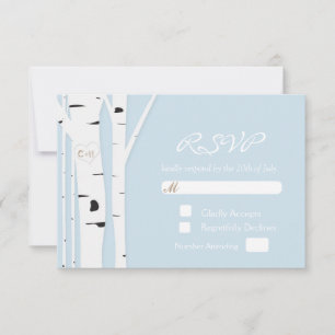 Carte RSVP Rustique Birch Tree Coeur Icy Blue Wedd