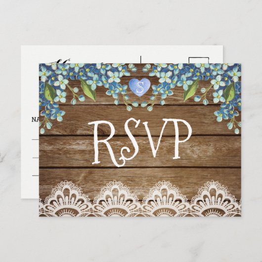 Carte RSVP Rustique Blue Hydrangea & dentelle (Devant / Derrière)