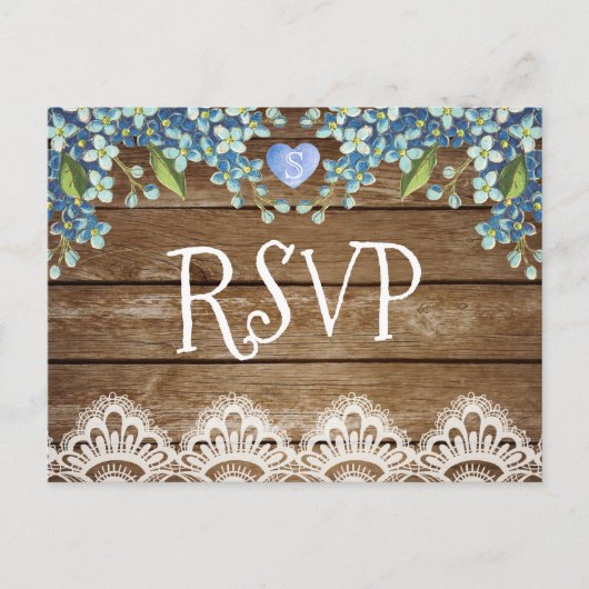 Carte RSVP Rustique Blue Hydrangea & dentelle (Devant)