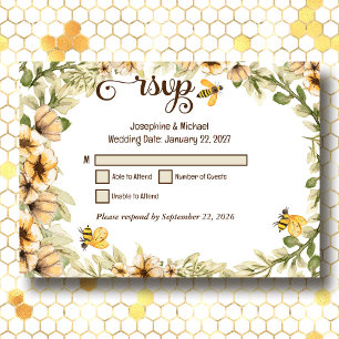 Carte RSVP Rustique Bumble Bee Wood Mariage campag