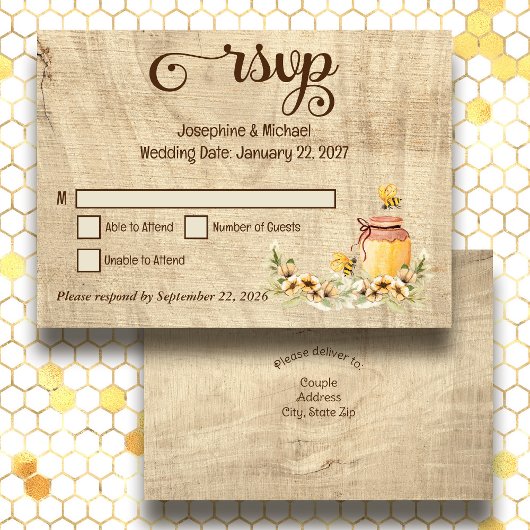 Carte RSVP Rustique Bumble Bee Wood Mariage campag