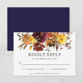 Carte RSVP Rustique Burgundy Jaune Mariage Floral (Devant / Derrière)