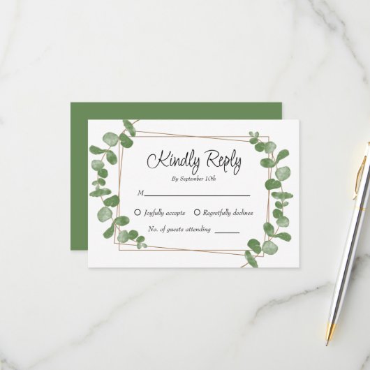 Carte RSVP Rustique Chic Sage Green Eucalyptus (Devant/Arrière en situation)