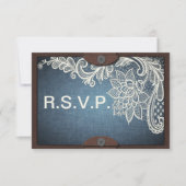 Carte RSVP Rustique Denim, dentelle et mariage en  (Devant)