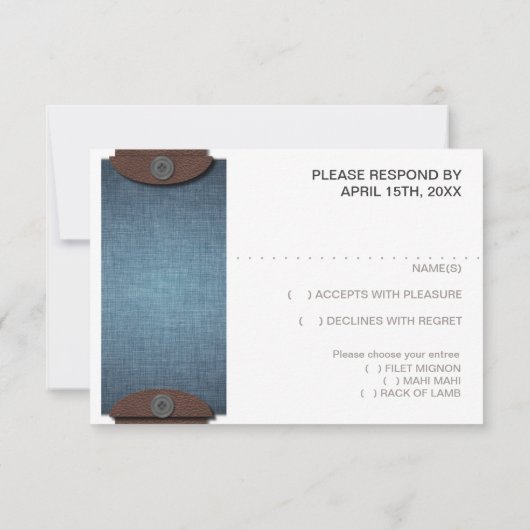 Carte RSVP Rustique Denim, dentelle et mariage en  (Dos)