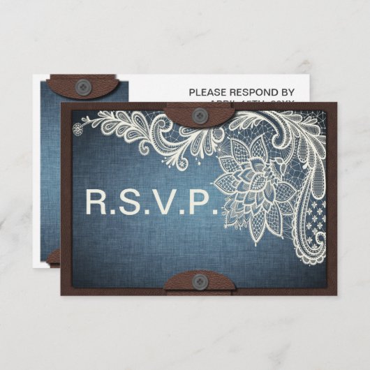 Carte RSVP Rustique Denim, dentelle et mariage en  (Devant / Derrière)