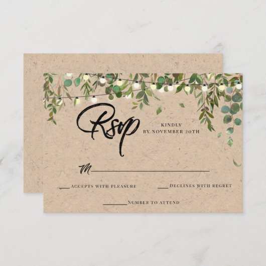 Carte RSVP Rustique mariage Botanique (Devant / Derrière)