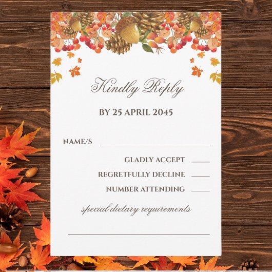 Carte RSVP Rustique Mariage de automne Automne