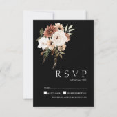 Carte RSVP Rustique Noir et Pêche Florale Mariage  (Devant)