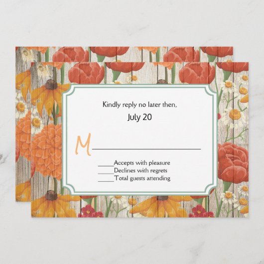 Carte RSVP Rustique Orange Floral Wedding (Devant / Derrière)