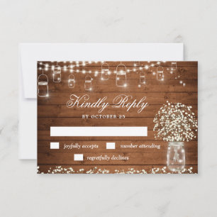 Carte RSVP Rustique pour bébé Mason du souffle Jar