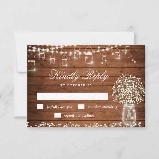 Carte RSVP Rustique pour bébé Mason du souffle Jar (Devant)