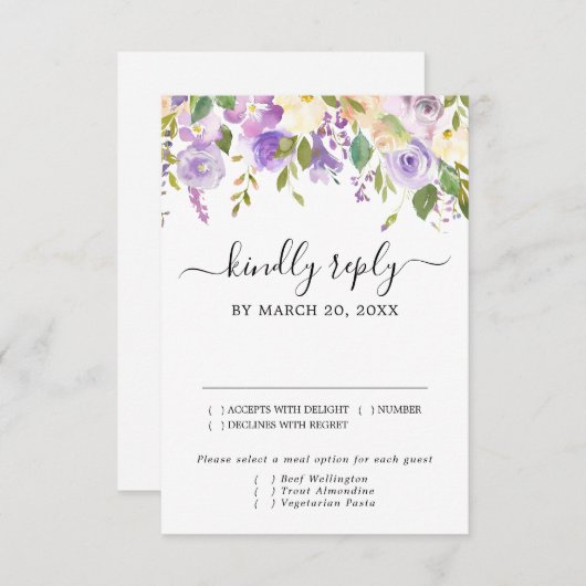 Carte RSVP Rustique violet et blanc, options de re (Devant / Derrière)