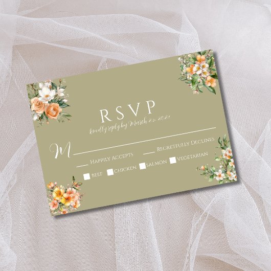 Carte RSVP Sage Green Floral Wedding