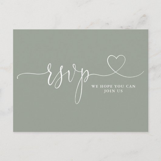 Carte RSVP Sage Green Heart Script Demande de Chan (Devant)