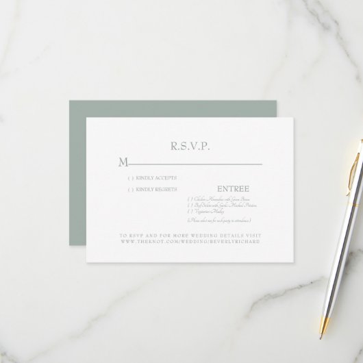 Carte RSVP Sage & White Wedding simple (Devant/Arrière en situation)