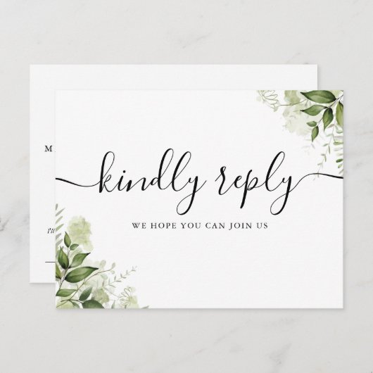 Carte RSVP Script Feuille Song Request Greenery (Devant / Derrière)