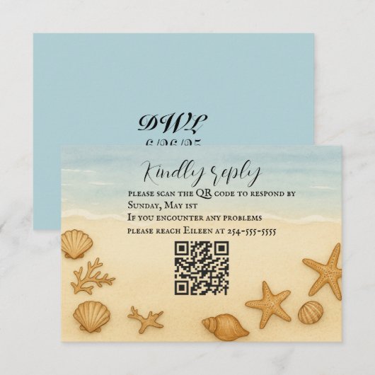 Carte RSVP Seashell Serenade QR Code (Devant / Derrière)