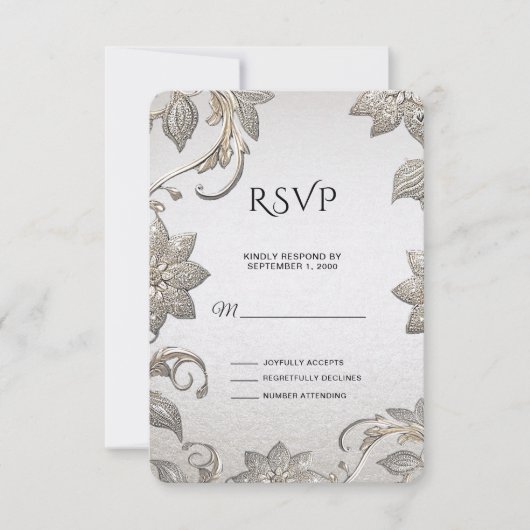 Carte RSVP Silver Gold Floral (Devant)
