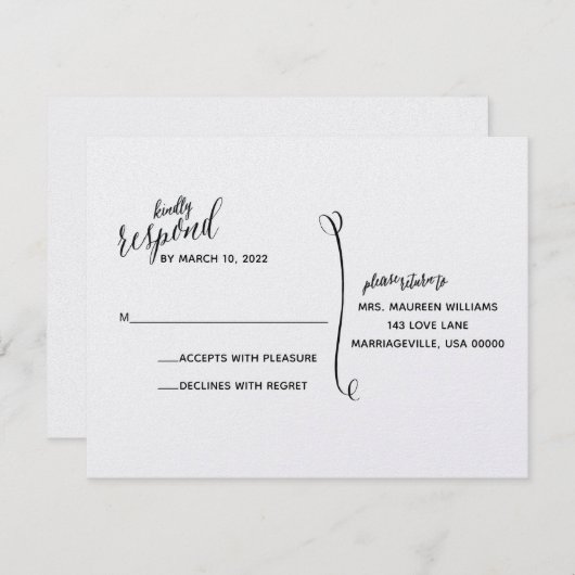 Carte RSVP simple à main (Devant / Derrière)