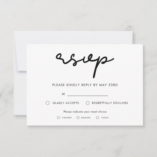 Carte RSVP simple avec choix de repas (Devant)