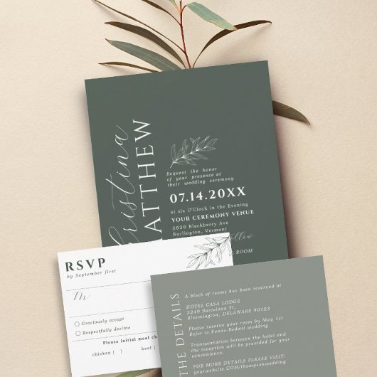 Carte RSVP simple Botanique Vert foncé