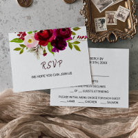Carte Rsvp Simple Burgundy Floral Menu Choice
