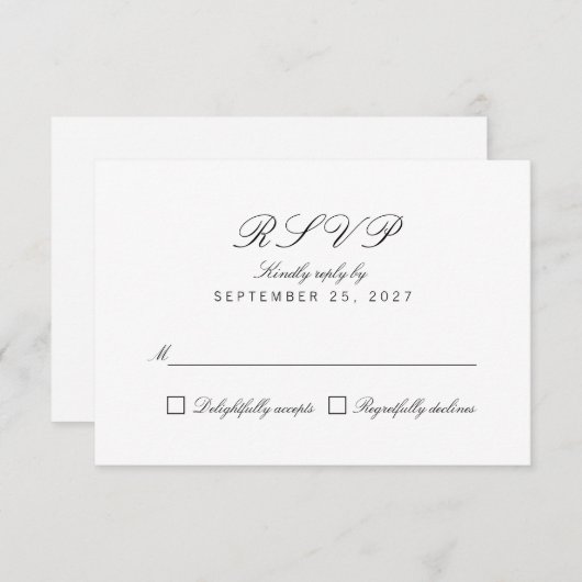 Carte RSVP Simple Clean Chic Elegant White Respons (Devant / Derrière)