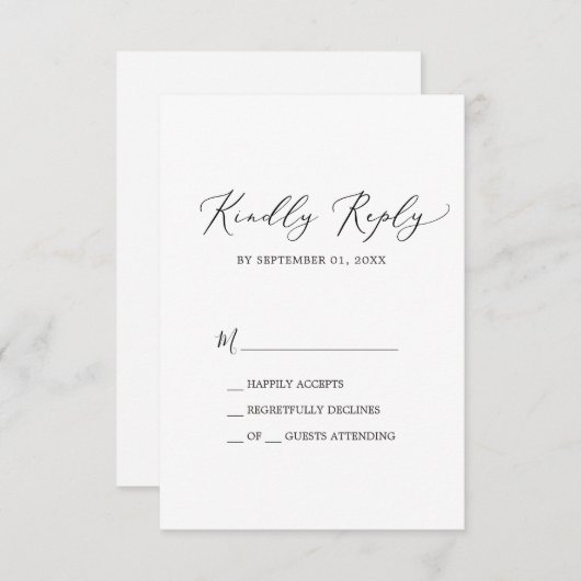 Carte RSVP simple de calligraphie noire délicate (Devant / Derrière)